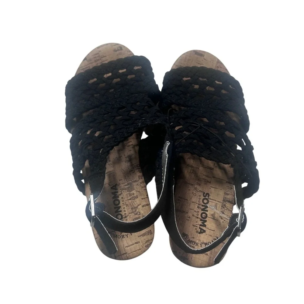 Sonoma Goods For‎ Life Black Woven Cork Wedge Sandals Kids Size 12 Memory Foam